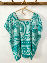 Load image into Gallery viewer, Turquoise and White Batik Print Square Neck Top - M, XXL