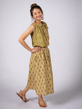 Load image into Gallery viewer, Orange & Brown Batik-inspired Button Midi Skirt - XXL