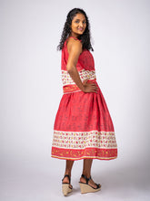 Load image into Gallery viewer, Orange & Brown Batik-inspired Button Midi Skirt - XXL