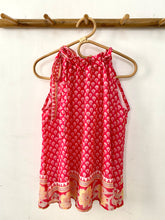 Load image into Gallery viewer, Bright Pink Floral Tie Neck Halter Top. Bright pink sleeveless top with small white flowers.