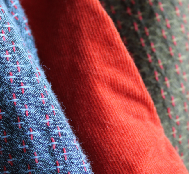 Detail of deadstock fabrics used in our Fall | Winter Collection.Swahlee creates a handmade capsule wardrobe of clothing essentials made ethically in India using sustainable production and natural fabrics. 