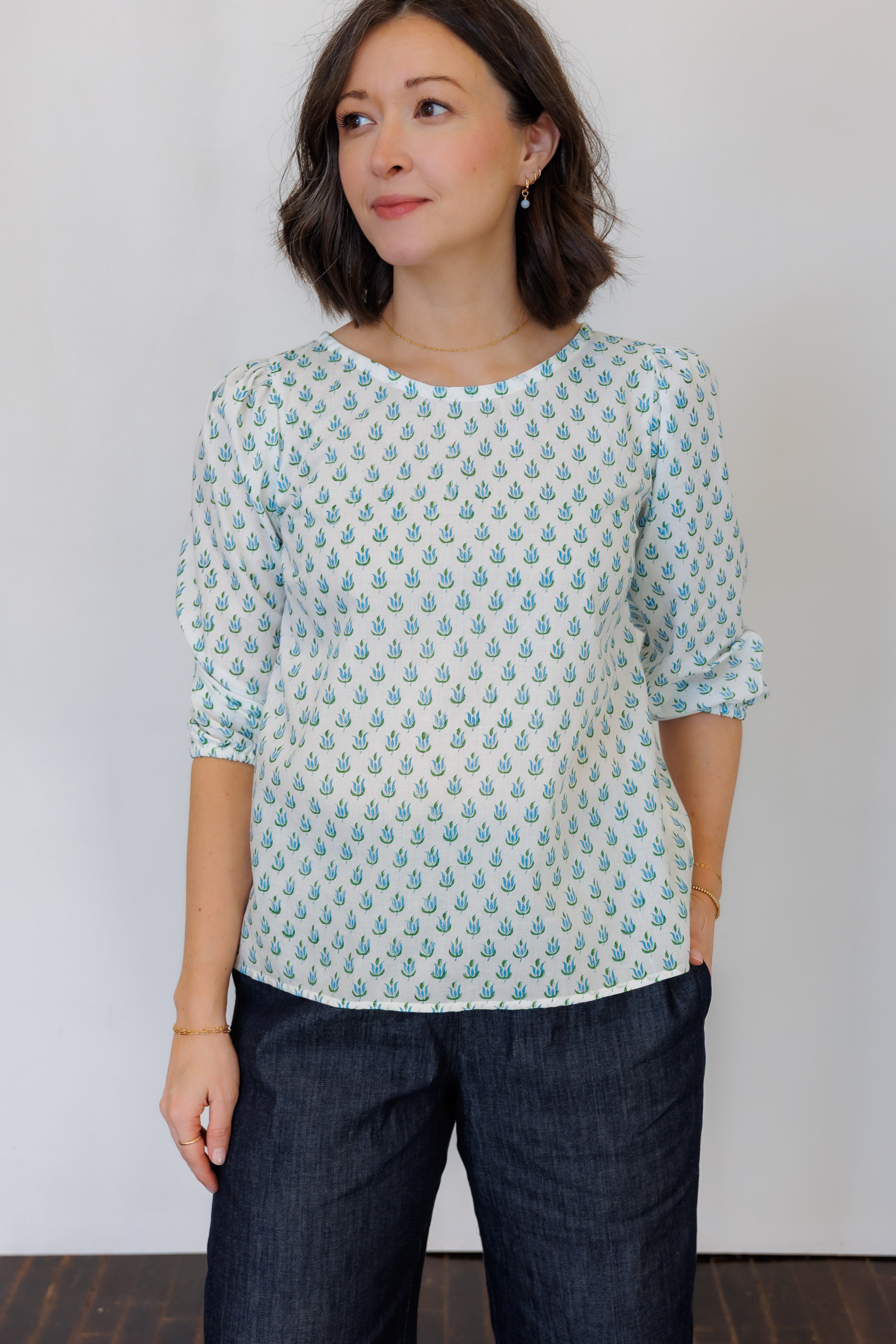 The Flora Top in Blue Tulip
