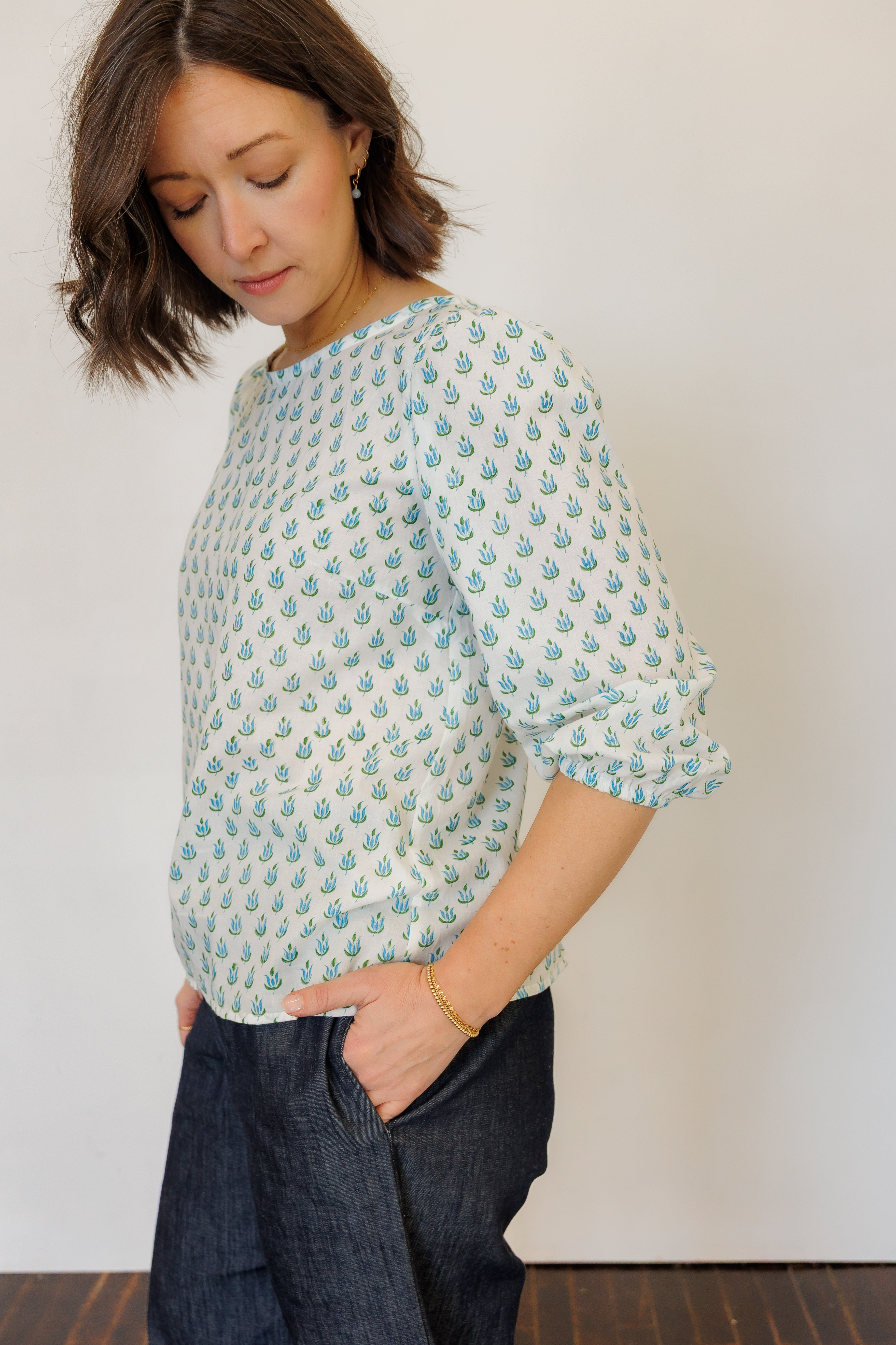 The Flora Top in Blue Tulip