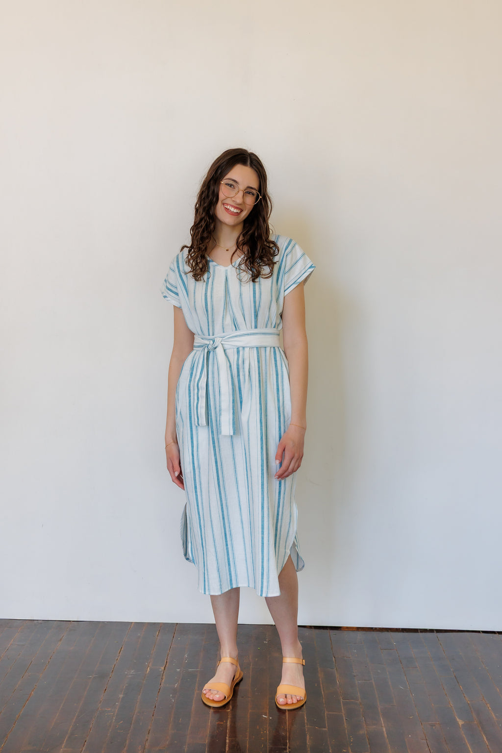 The Serene Kaftan Dress in Aegean Stripe