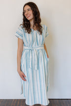 The Serene Kaftan Dress in Aegean Stripe
