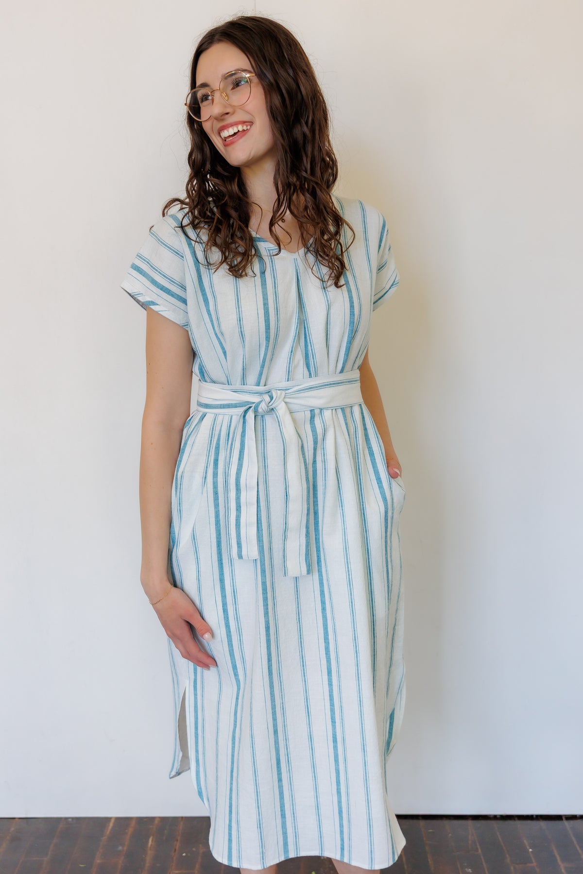 The Serene Kaftan Dress in Aegean Stripe