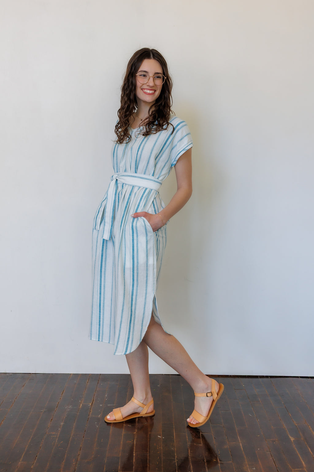 The Serene Kaftan Dress in Aegean Stripe