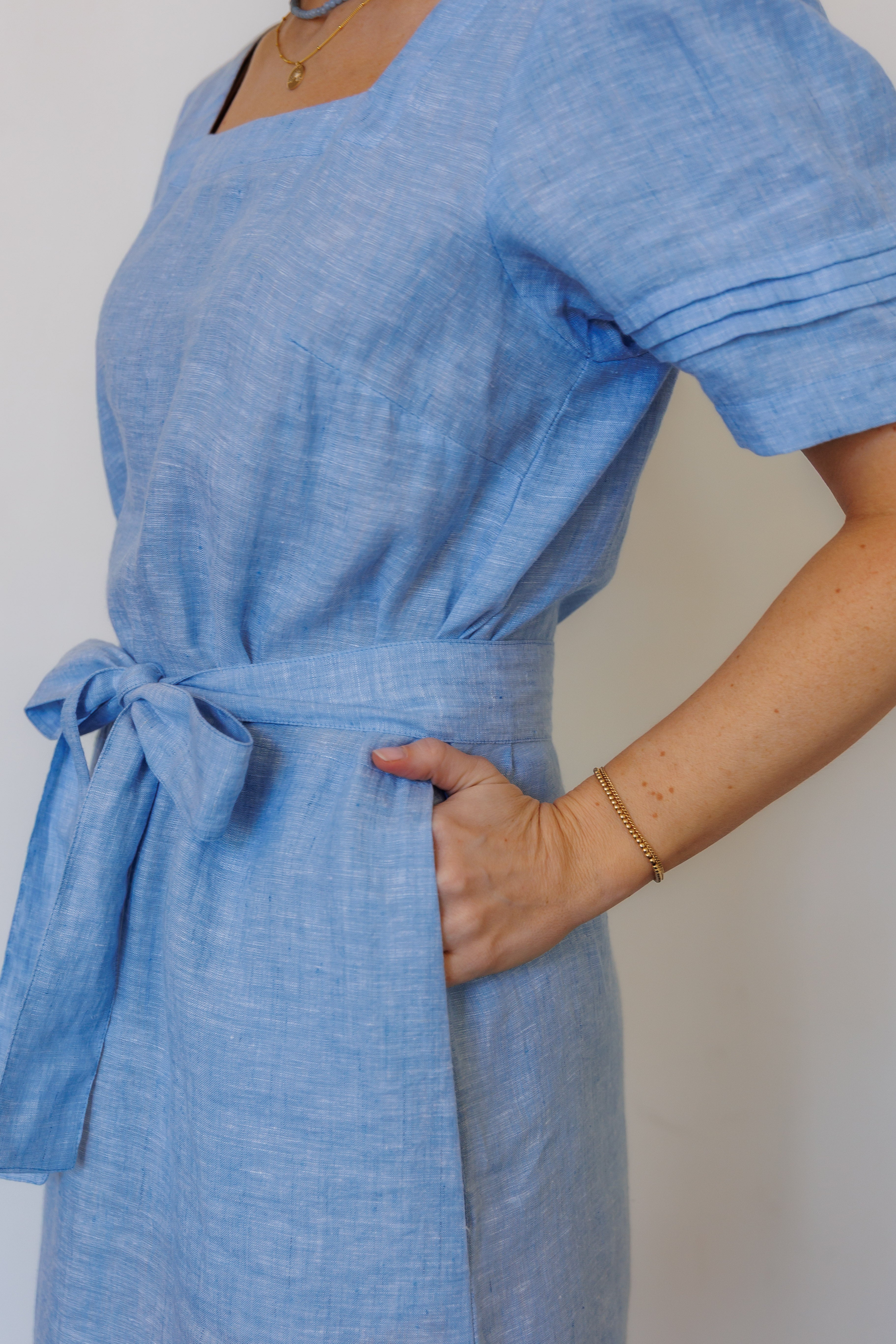 The Traverse Dress in Blue Linen