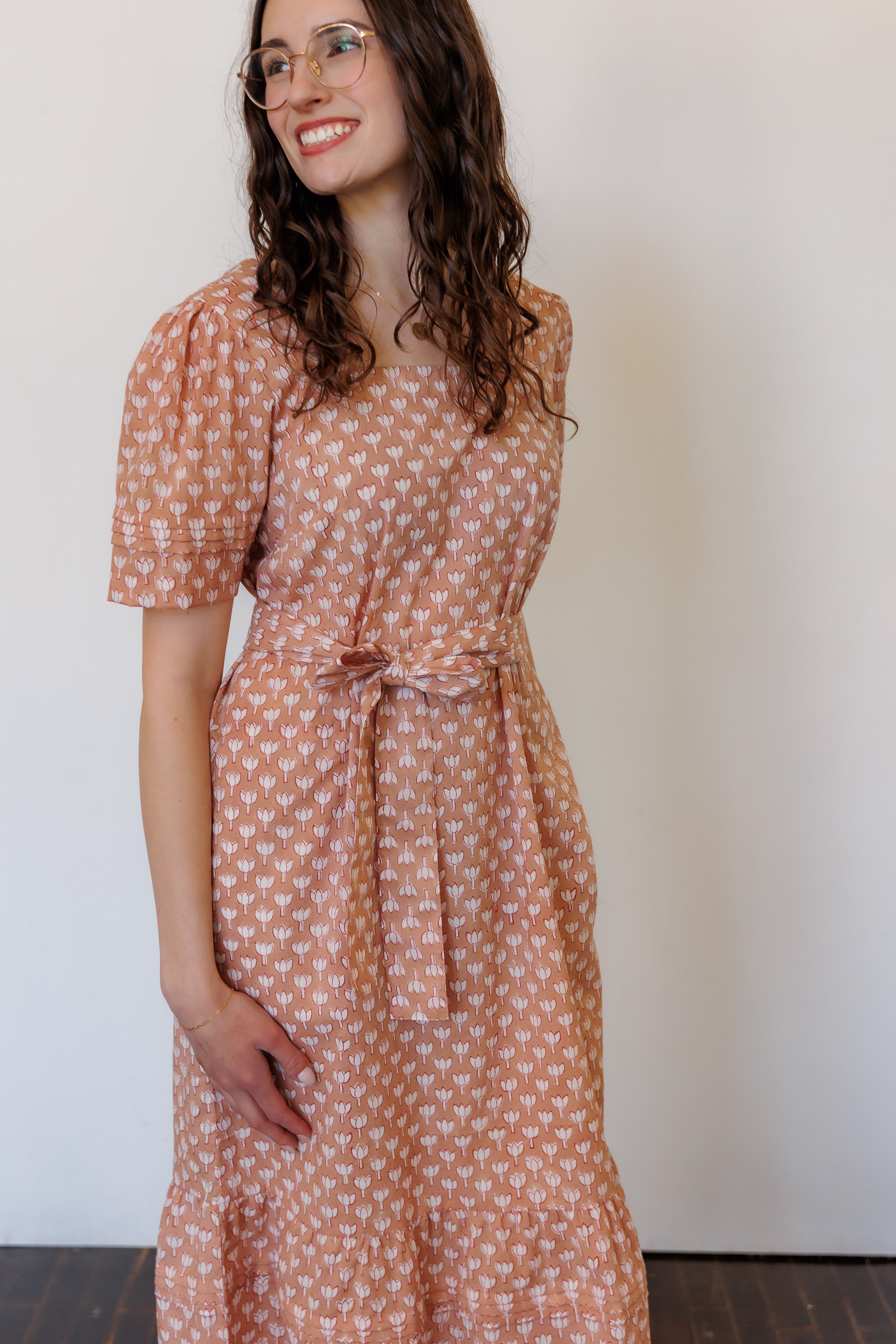 The Traverse Dress in Pink Block Print