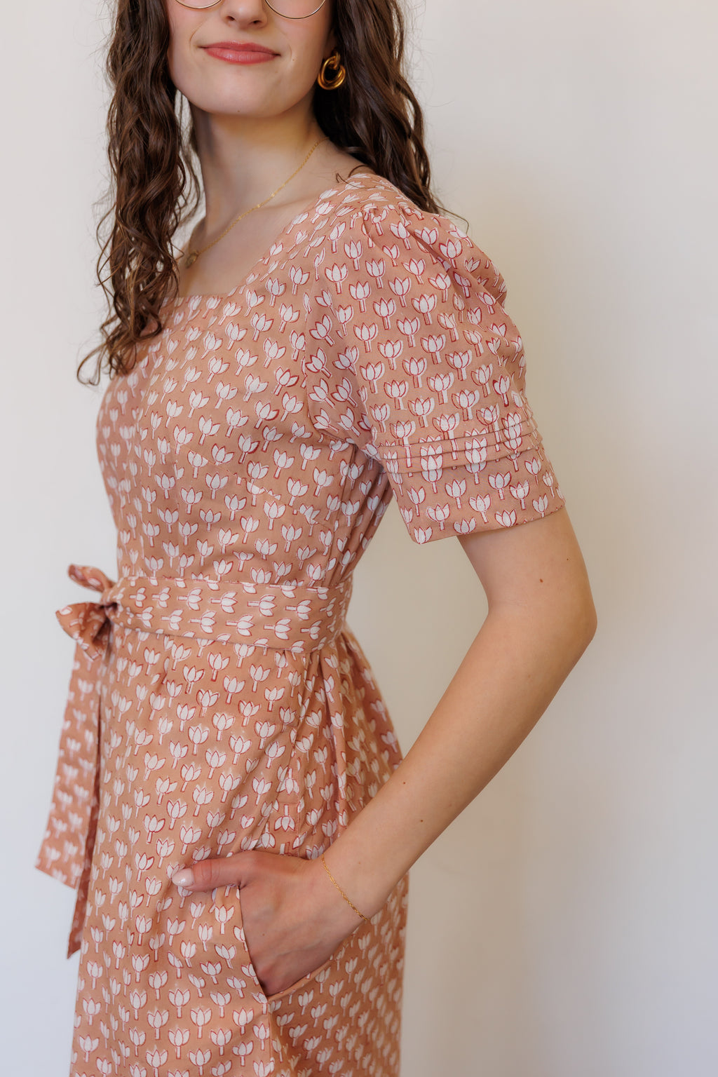The Traverse Dress in Pink Block Print