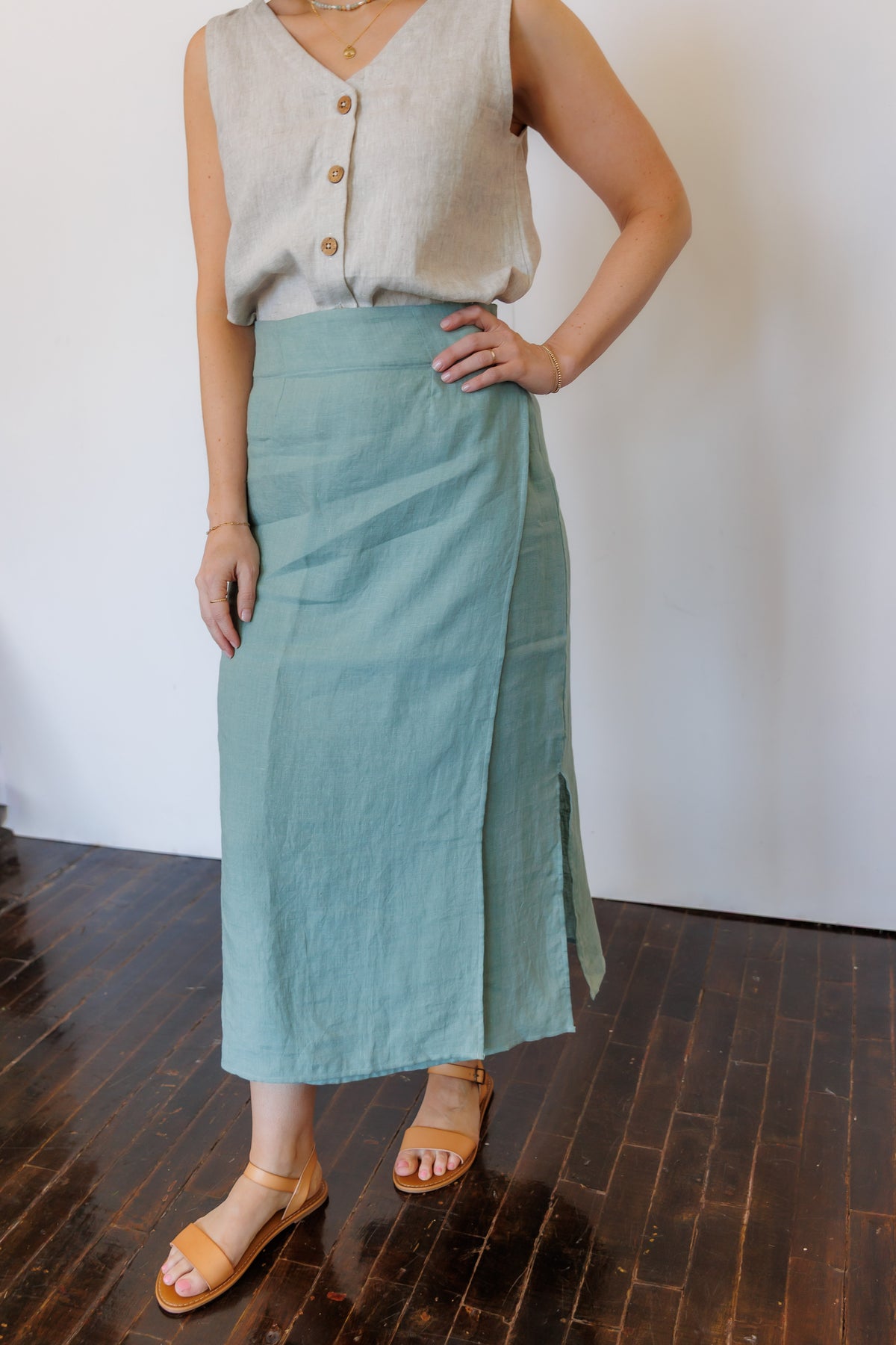 The Willow Wrap Skirt in Sage Green