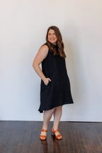The Riverine Dress in Black Linen