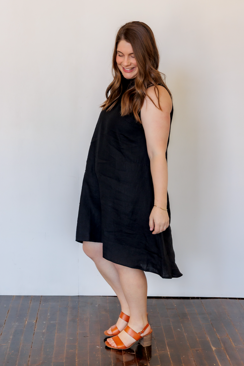The Riverine Dress in Black Linen