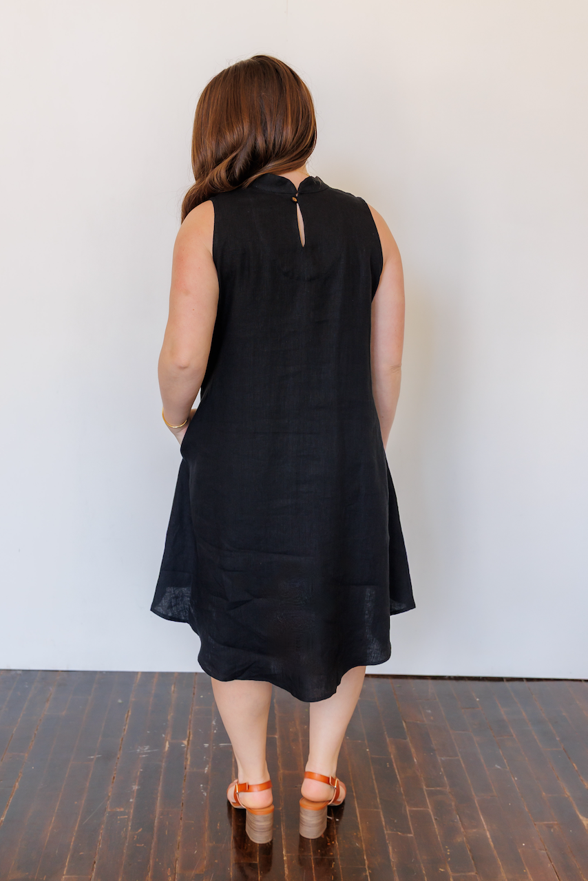 The Riverine Dress in Black Linen