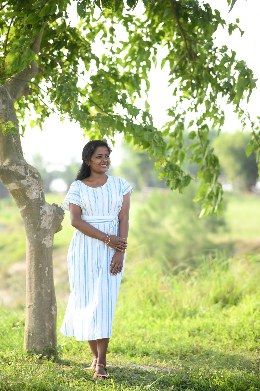 The Serene Kaftan Dress in Aegean Stripe