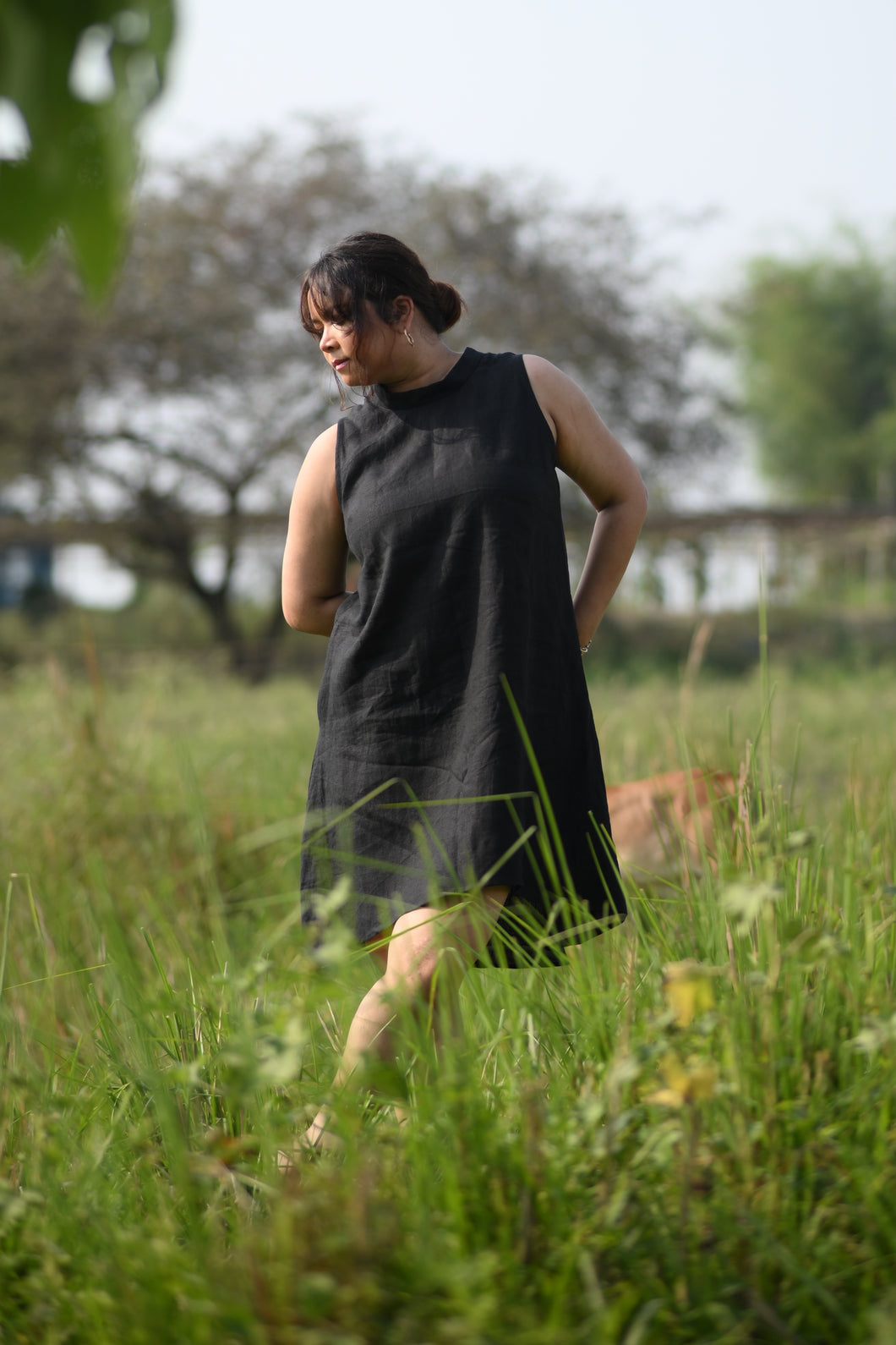 The Riverine Dress in Black Linen
