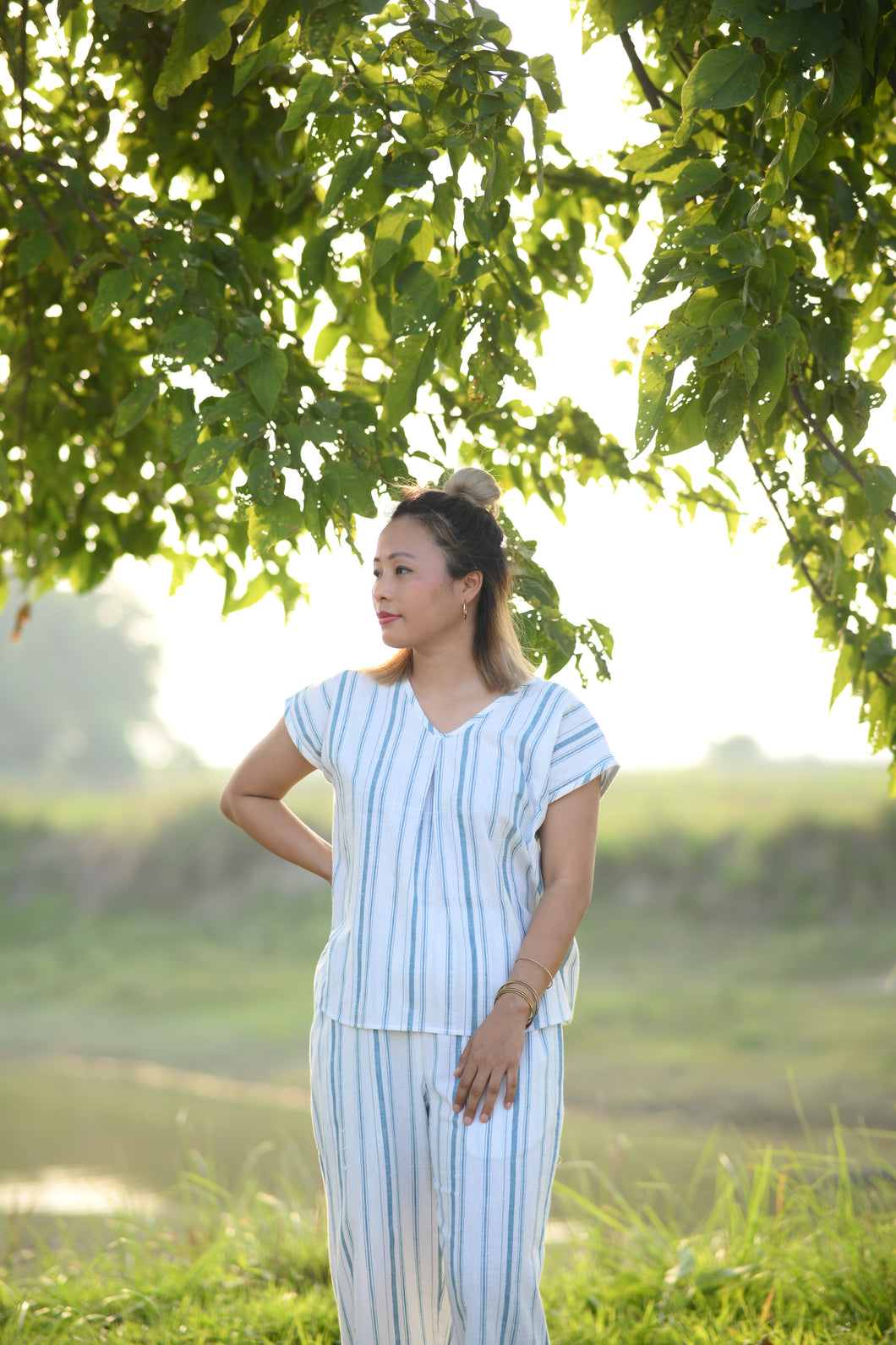 The Oasis Pants in Aegean Stripe