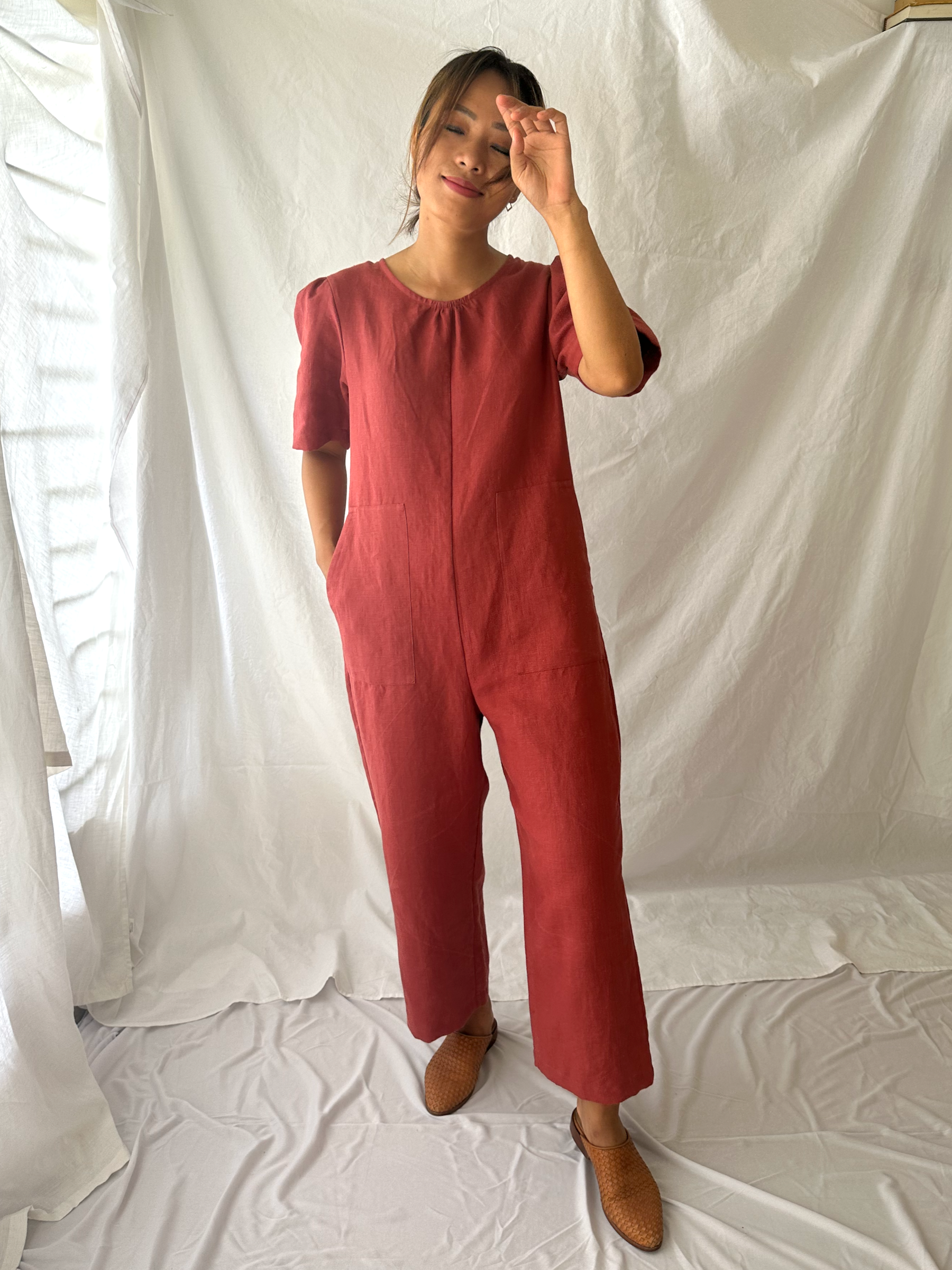 The Terra Short Sleeved Linen Jumpsuit