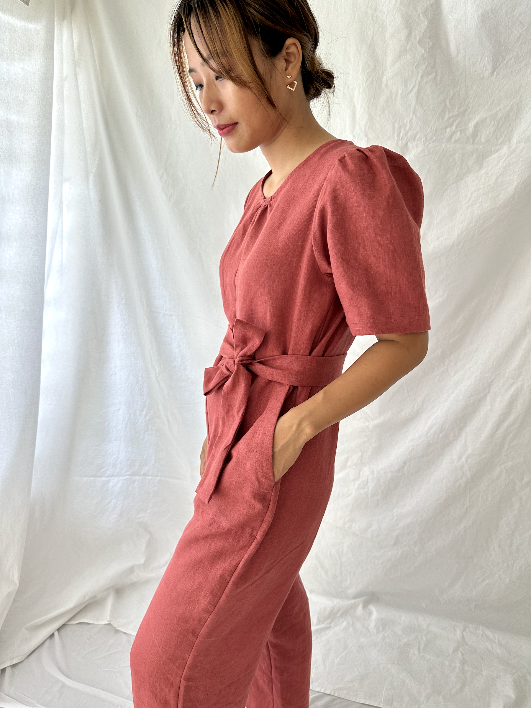 The Terra Short Sleeved Linen Jumpsuit