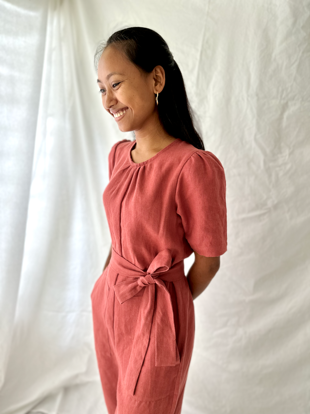 The Terra Short Sleeved Linen Jumpsuit