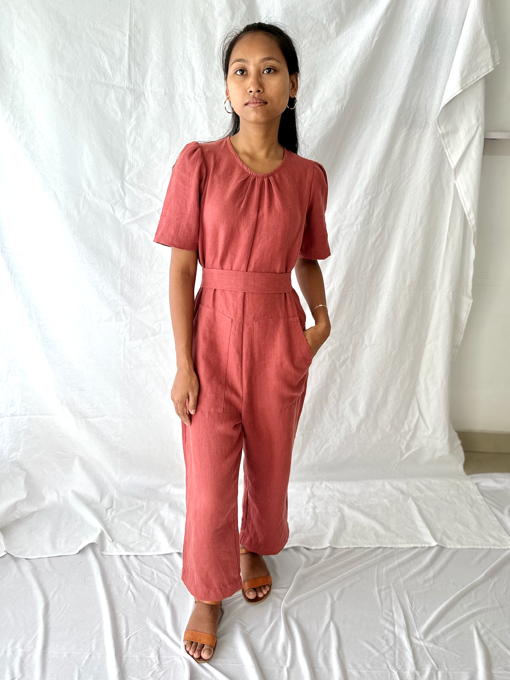 The Terra Short Sleeved Linen Jumpsuit
