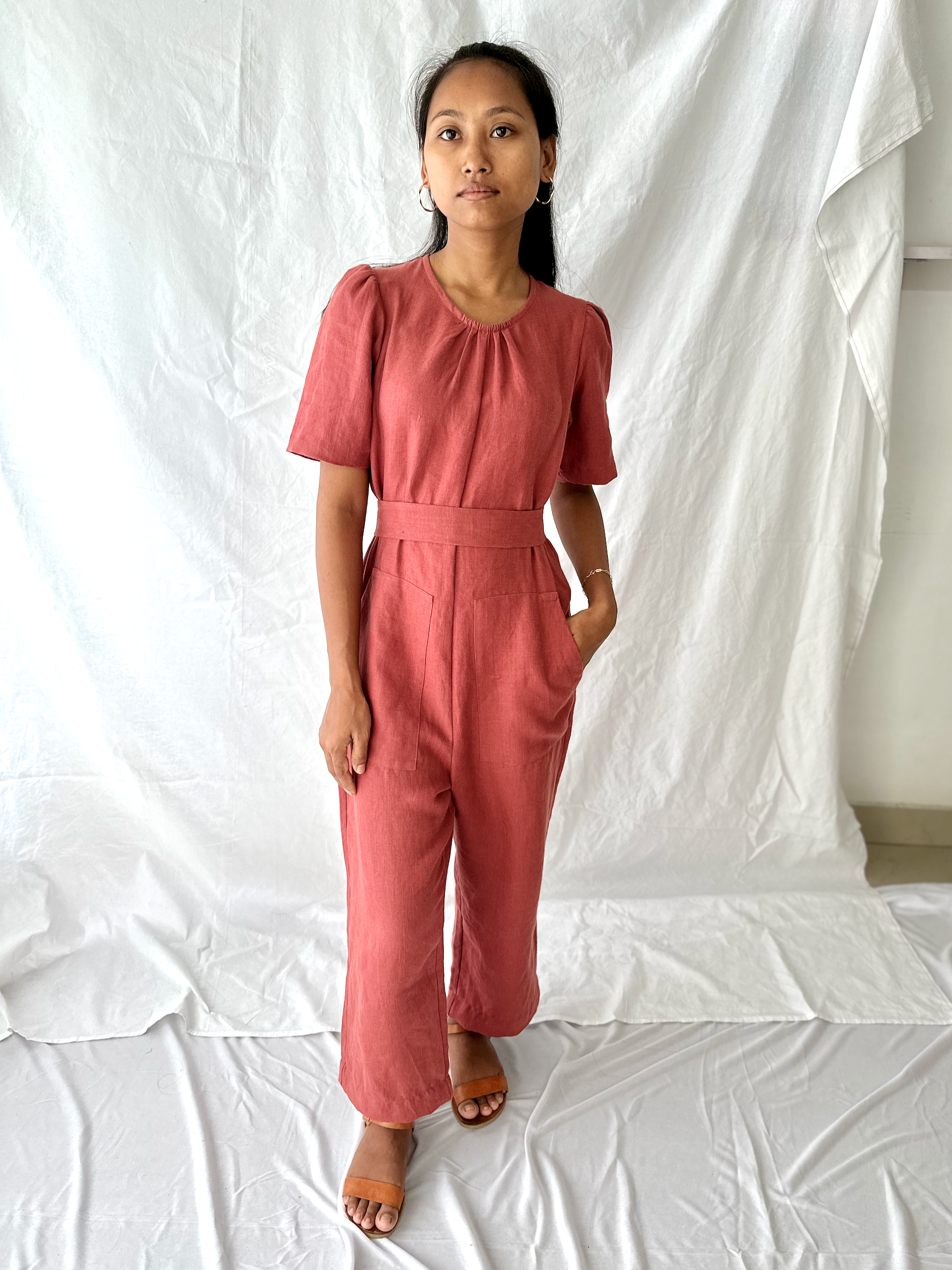 The Terra Short Sleeved Linen Jumpsuit
