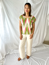 Load image into Gallery viewer, Pink &amp; Green Ikat Square Neck Top - S
