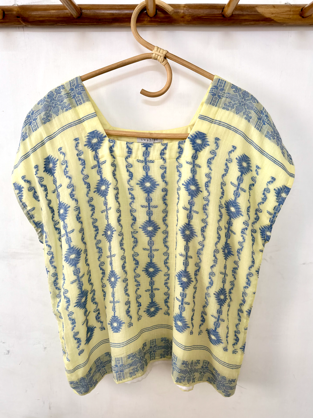 Yellow & Blue Jacquard Square Neck Top - M