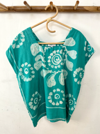 Turquoise and White Batik Print Square Neck Top - XXL
