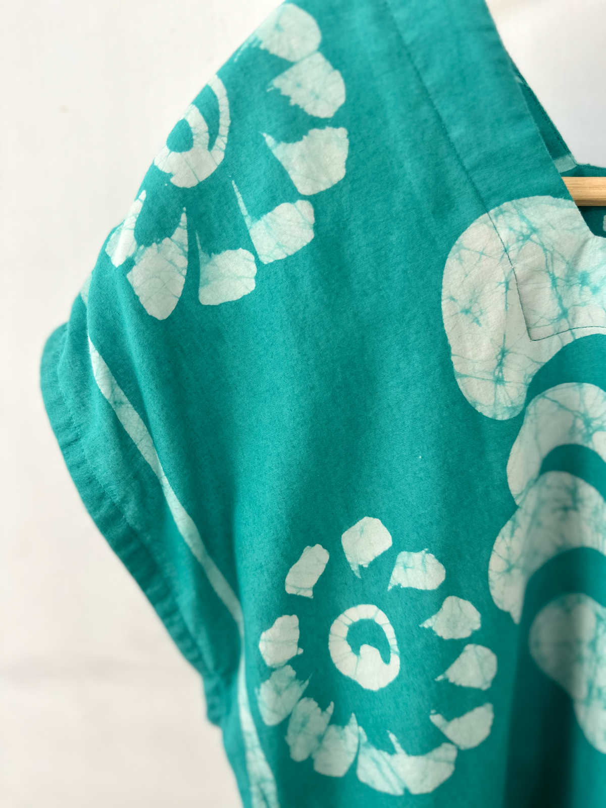 Turquoise and White Batik Print Square Neck Top - XXL