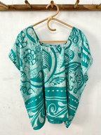 Turquoise and White Batik Print Square Neck Top - XXL