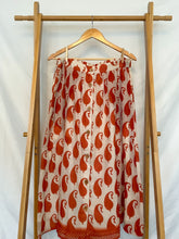 Load image into Gallery viewer, Orange Paisley &amp; Polka Dots Button Midi Skirt - L
