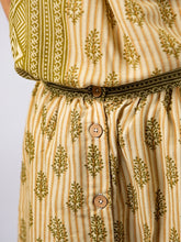 Load image into Gallery viewer, Yellow With Brown Paisely Button Midi Skirt - XS
