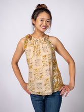 Load image into Gallery viewer, Yellow with Brown Paisley Tie-Neck Halter Top - XS
