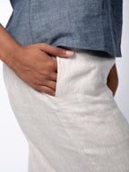 Swahlee creates a handmade capsule wardrobe of clothing essentials made in India using sustainable production and natural fabrics. The Wide Leg Trousers in Natural Linen. 