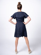 Load image into Gallery viewer, Swahlee creates a handmade capsule wardrobe of clothing essentials made in India using sustainable production and natural fabrics. The Wrap Dress in Navy.
