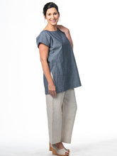Load image into Gallery viewer, Swahlee creates a handmade capsule wardrobe of clothing essentials made in India using sustainable production and natural fabrics. The Kaftan Tunic in Chambray. 
