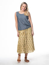 Load image into Gallery viewer, Yellow &amp; Green Chevron Paisley Button Midi Skirt - M
