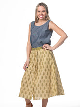 Load image into Gallery viewer, Orange Paisley &amp; Polka Dots Button Midi Skirt - L
