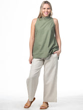 Load image into Gallery viewer, Swahlee creates a handmade capsule wardrobe of clothing essentials made in India using sustainable production and natural fabrics. The Stand Collar Tunic in Sage Green.
