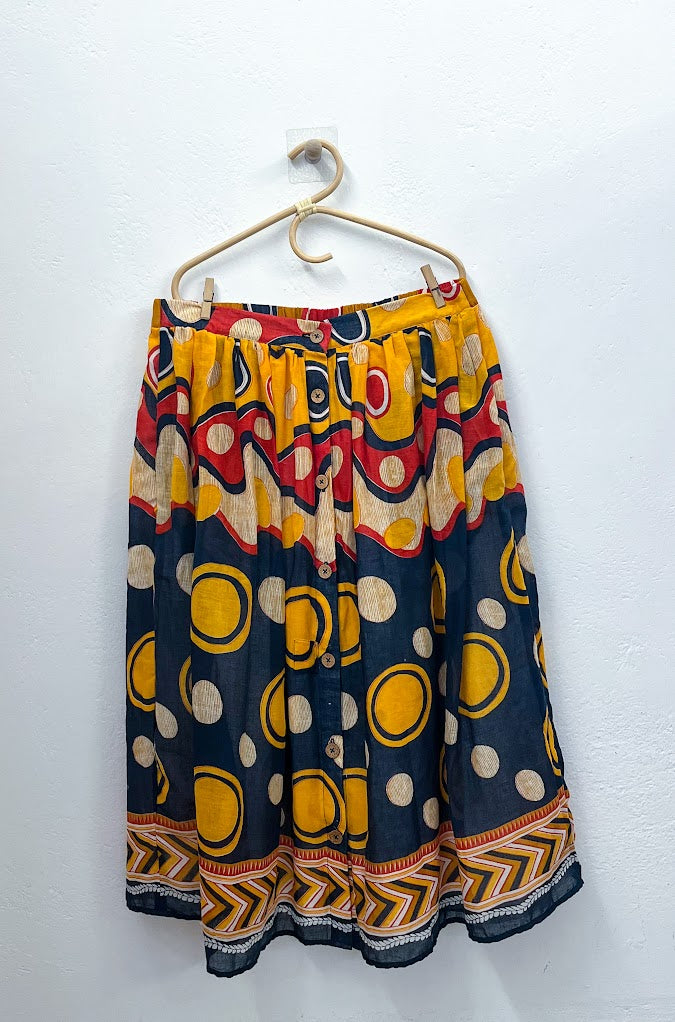 Multi-Color Abstract Button Midi Skirt - XL