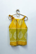 Load image into Gallery viewer, Yellow &amp; Green Chevron Paisley Tie-Neck Halter Top - M
