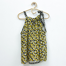Load image into Gallery viewer, Yellow &amp; Black Geometric Tie-Neck Halter Top - L, XL
