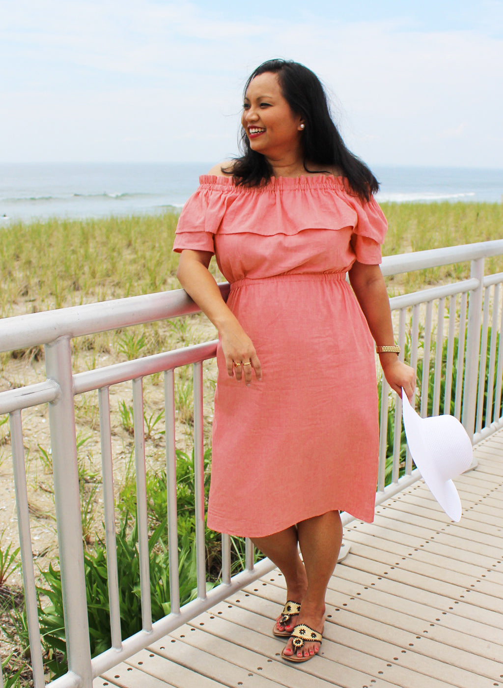 The Akha Dress in coral pink, size Large