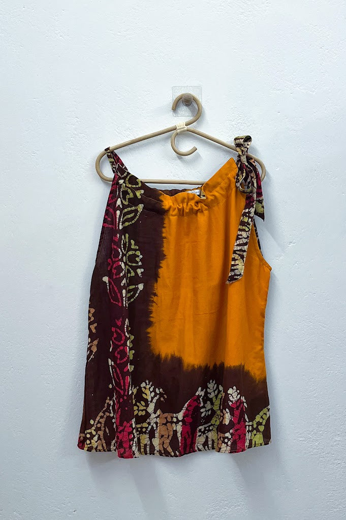 Orange & Brown Batik-Inspired Tie-Neck Halter Top - XXL