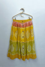 Load image into Gallery viewer, Yellow &amp; Green Chevron Paisley Button Midi Skirt - M
