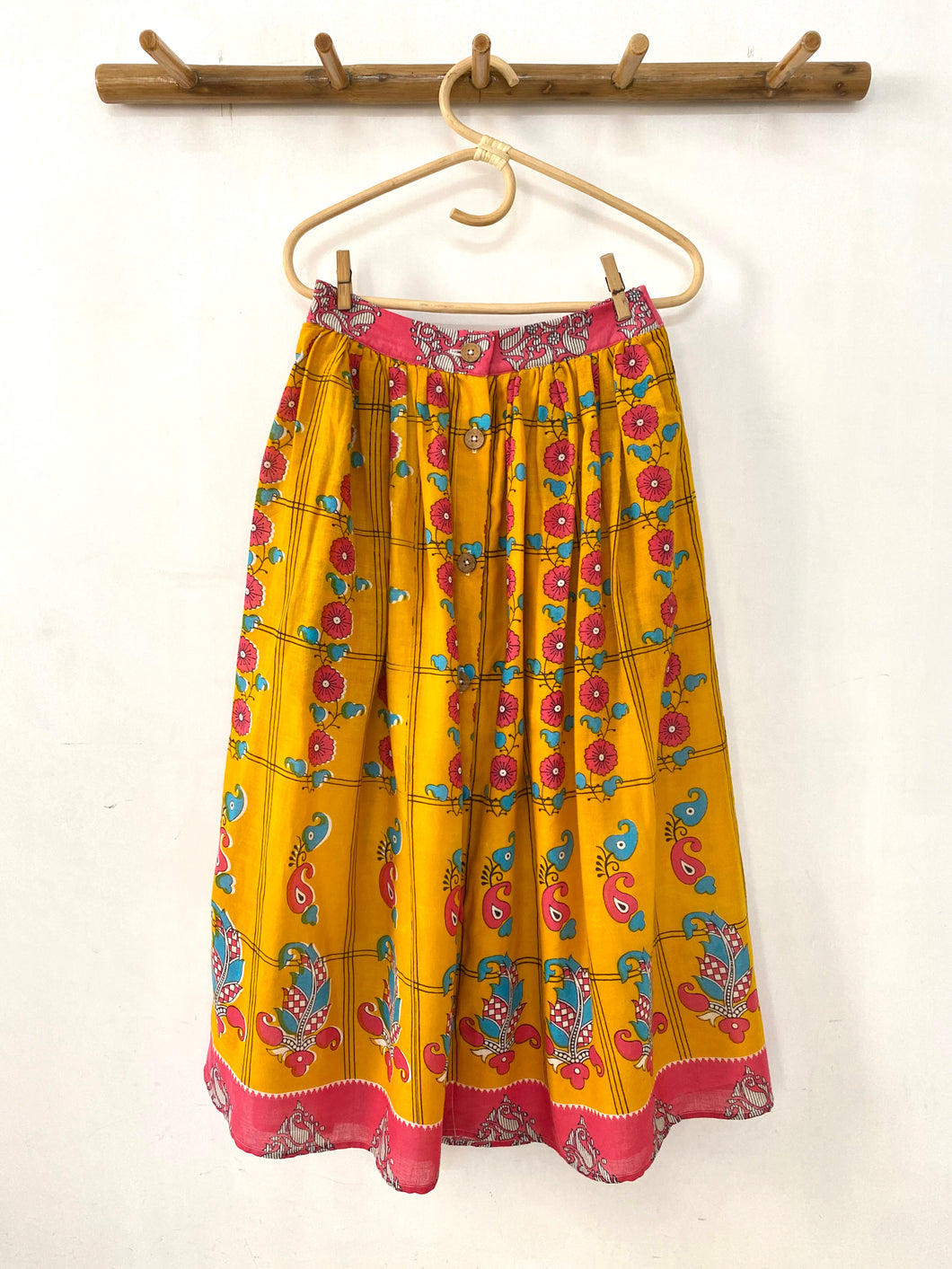 Marigold & Paisley Button Midi Skirt - S