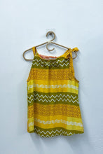 Load image into Gallery viewer, Yellow &amp; Green Chevron Paisley Tie-Neck Halter Top - M
