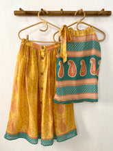 Load image into Gallery viewer, Yellow With Brown Paisely Button Midi Skirt - XS
