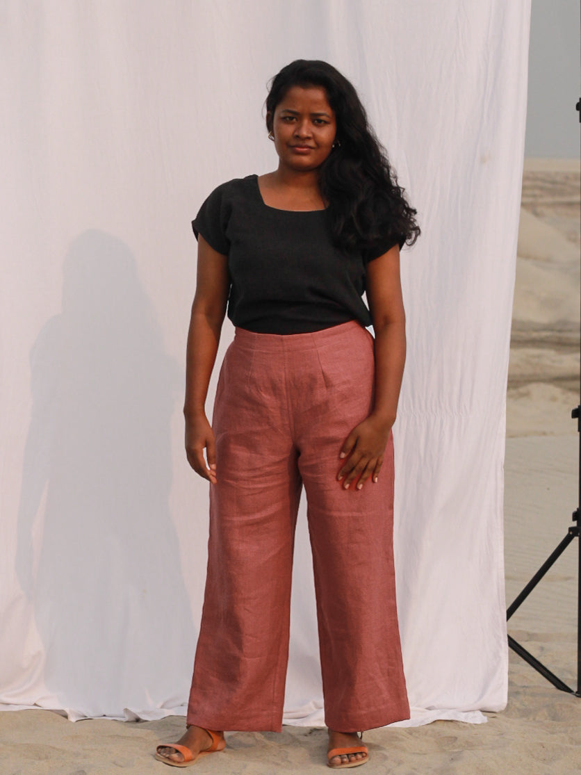 The Cropped Linen Trousers in Marsala